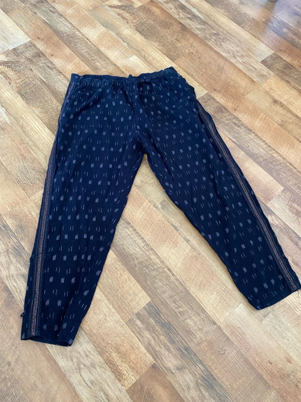 Anthropologie Navy Patterned Jogger Pants with Side Stripe